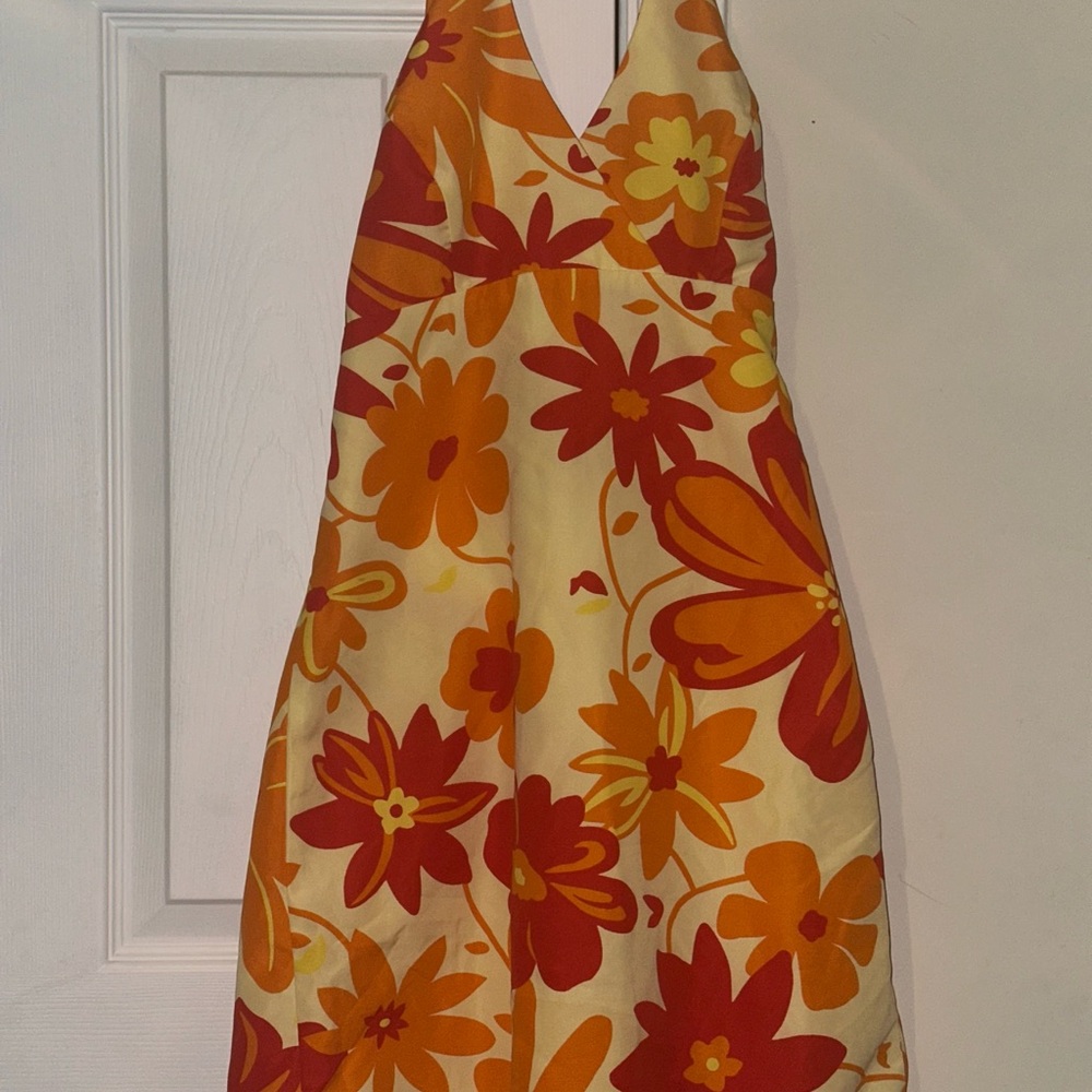 Reversable Floral Halter Mini Dress - Red and Orange